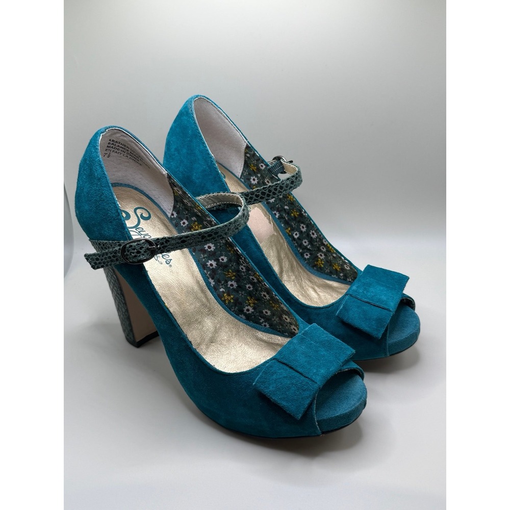 Seychelles Turquoise Peep-Toe Heels with Bow